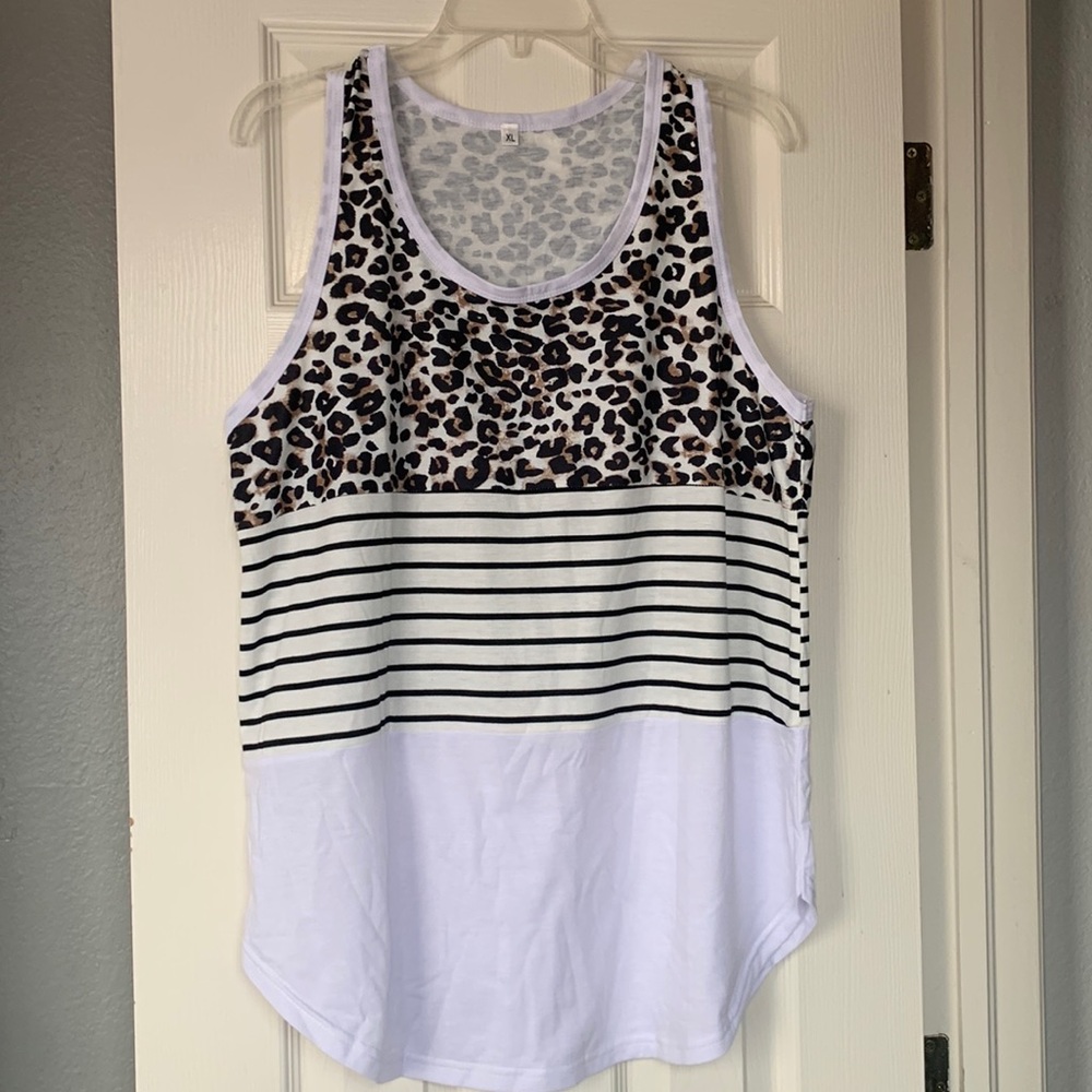 Leopard and stripes tank, cotton poly blend, sz XL